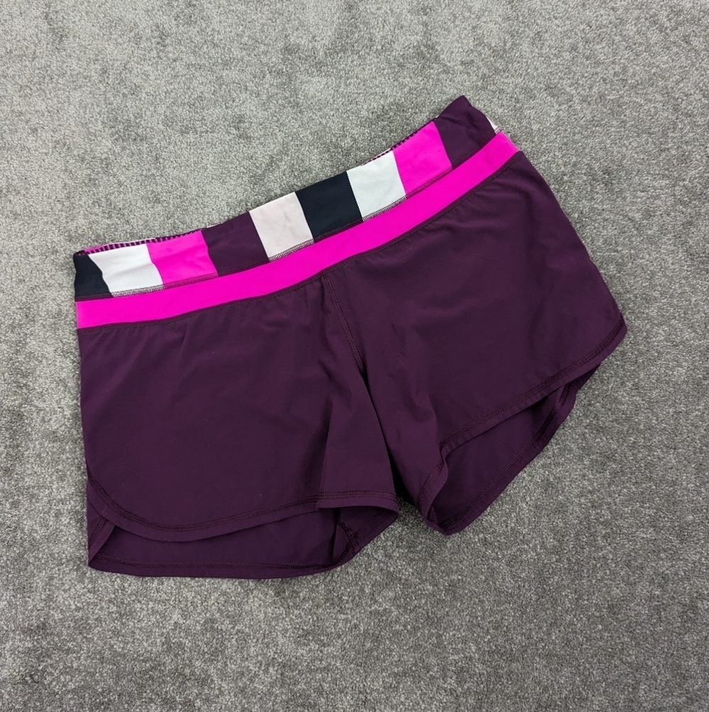 Lululemon Women's Run Speed Shorts - Plum with Pink Stripe, Size 10